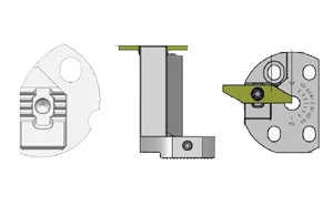 Technical drawing of metal mounting bracket in three views
